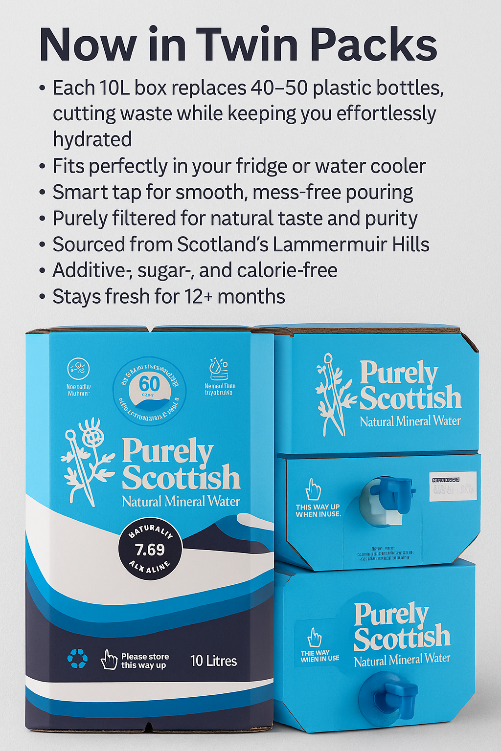Purely Scottish Natural Boxed Mineral Water 20L (Twin Pack 2×10L)